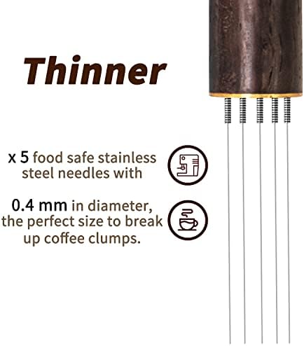 Zolunu Espresso Coffee Stirrer 5 Needles 0.4mm Espresso Distribution Tools, Natural Wood Handle and Stand (Walnut) - Image 6