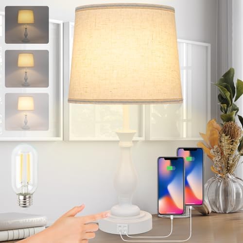 LALISU Farmhouse Table Lamp Touch Control 3-Way Table Lamp with USB Charge by LALISU