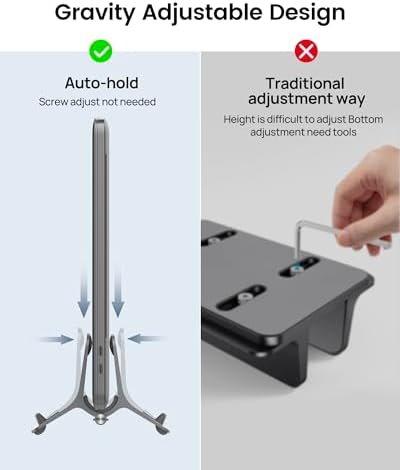 SODI Vertical Laptop Stand for Desk, Gravity Auto Lock MacBook Stand, Aluminum Laptop Holder Vertical Compatible with MacBook Pro, Air, Tablet, Space-Saving Organize Work & Home Office, Gray - Image 3