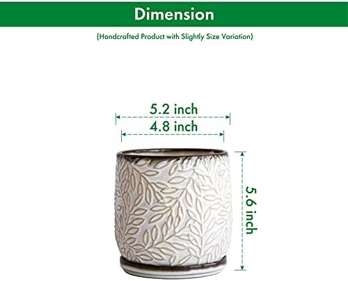 D'vine Dev Embossed Leaves Ceramic Planter, 5 in, Smoked White, 27-A-V-1 - Image 3