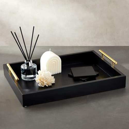 Juvale Wooden Serving Tray - 15.7 x 11.8 x 3.1 in, Black Rustic, Includes 2 Coasters - Decorative Tray with Interchangeable Gold & Silver Handles - Sofa & Ottoman Use, Coffee Table Decor - Image 3