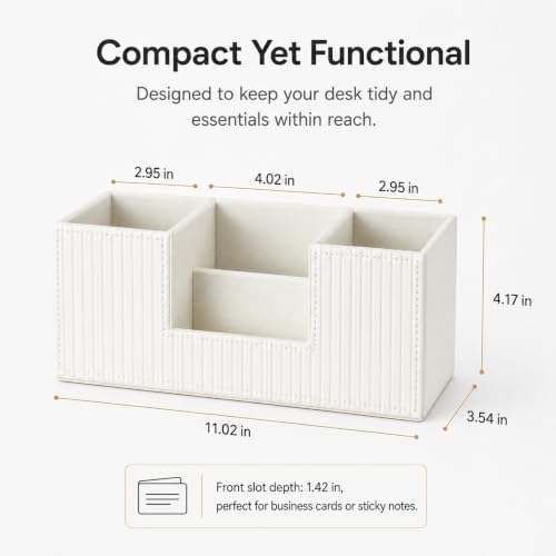 GORESE Pen Organizer for Desk, PU Leather Office Pen Holder, Ivory White - Image 3