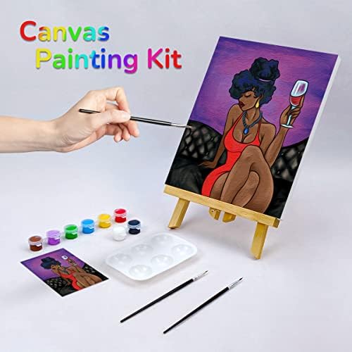 VOCHIC Sip and Paint Pre Drawn Canvas for Painting for Adults Party Kits Party Supplies 8x10 Canvas to Paint 8 Acrylic Colors,3 Brush,1 Pallet Chic Girl Art Set (Pack of 2) - Image 2