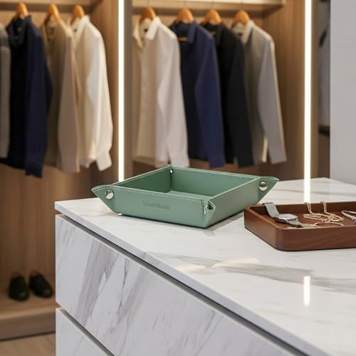 UnionBasic Small Valet Tray, Jewelry Tray for Rings Watches Earrings, Entryway Catchall Caddy for Coins Keys Change, Nightstand Bedside Valet Holder, Trays for Electronic Gadgets, Malachite Green - Image 7