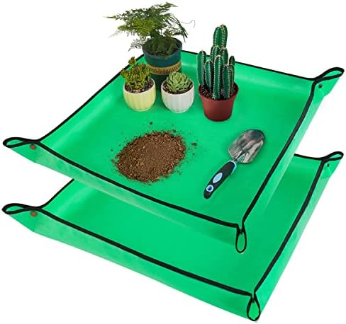 HNXTYAOB 2 PCS 27 "x 27" Repotting Mat for Indoor Plant Transplanting and Mess Control Thickened Waterproof Potting Tray Foldable Succulent Potting Mat Portable Gardening Mat Green by HNXTYAOB
