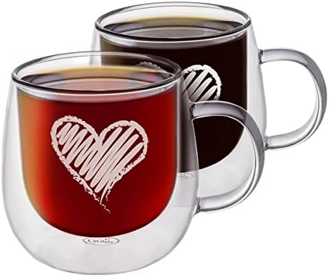 CNGLASS Double Walled Glass Coffee Mugs 10oz,Large Insulated Espresso Cups,Set of 2 Clear Glasses Cappuccino Mug with Handle(Tea Latte Glassware) by CNGLASS