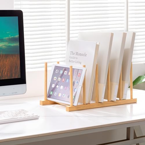 HBlife Desk File Organizer 2 Pack Bamboo 5 Section Vertical File Sorter - Image 4