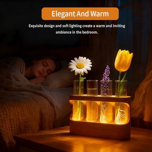 Rechargeable Plant Propagation Station with Wooden Stand,Desktop Terrarium Home Decor Dimmable LED Light 4 Glass Tubes Vases for Hydroponic Plants for Women - Image 4