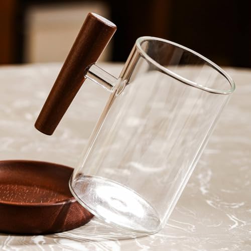 Wooden Handle Glass Mug Heat Resistant Clear Glass Tea Cup Minimalist Design Drinkware for Office, Wood Handle Cup - Image 4