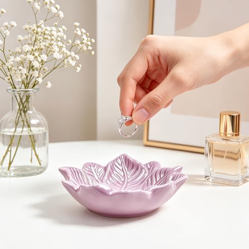 Purple Leaf Jewelry Dish Ceramic Trinket Tray Birthday Gift for Women - Image 6