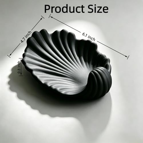 Seashell Ceramic Jewelry Tray, Small Trinket Dish, Matte Black - Image 3