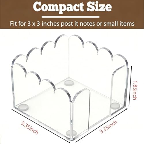 3x3 Inch Scalloped Acrylic Sticky Note Holder, Clear Cute Post It Note Dispenser, Notepad Holder with Wave Design, Thick Acrylic Desk Organizer for Office, Home, Dorm, Classroom - Image 5