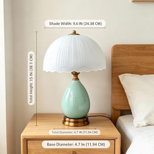 Ceramic Retro Table Lamp, Vintage, 15", Chinoiserie Green Glass - Image 4
