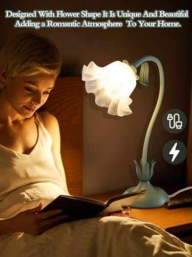Flower Table Lamp, LED Reading Light Bedside Vintage Night Light (Green) - Image 2