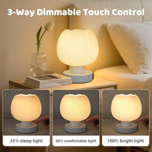 Touch Bedside Lamp wtih USB C+A Charging Ports,Tulip Flower Lamp - Image 3