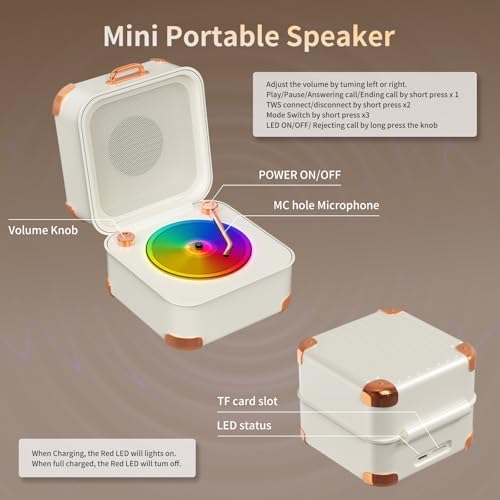 Portable Bluetooth Speaker,Mini Record Player,HD Sound Quality, Mini Bluetooth Speaker, up to 8 Hours of Play Time,TWS Pairing,Suitable for Family Parties, Birthday Gifts，2026 Spring Women's Gifts - Image 2