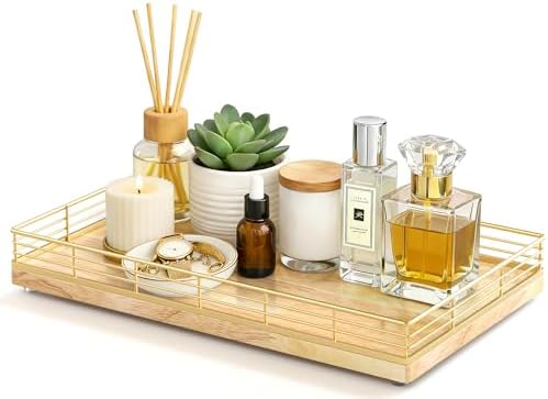 Bathroom Vanity Tray, 13" x 8" Oak Decorative Wooden Tray for Countertop by Focusonit