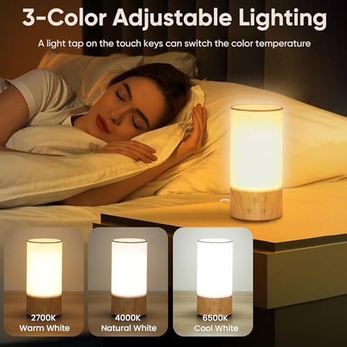 Caromolly Light Therapy Lamp, Happy Lamp 10,000 LUX UV Free with 3 Color Temperature & 5 Brightness Level, Full Spectrum Light Wood Base Round Flaxen Fabric Shade for Home, Office, White Linen - Image 4