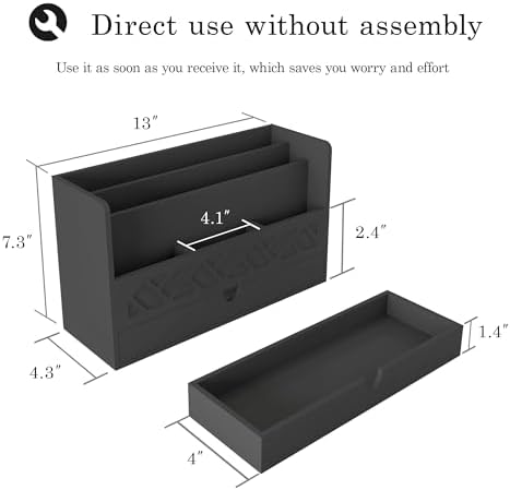 Wisuce Bamboo Mail Organizer with Drawer, Countertop Desk Organizer(Black) - Image 2