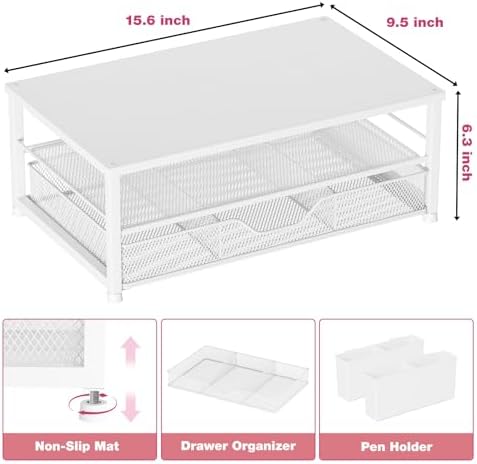 OPNICE Desk Organizers and Accessories, Computer Monitor Stand Riser with Drawer and 2 Pen Holders, Printer & Laptop Stand, Office Desk Accessories & Workspace Organizers for Home Office Supplies, White Wood - Image 5