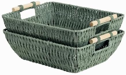 StorageWorks Large Wicker Basket, Woven Basket for Shelves, Bosana Green by StorageWorks