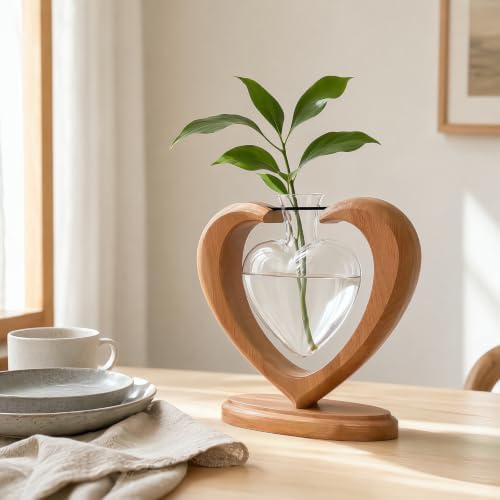 2Pack Plant Propagation Station, Heart Glass Vase & Wooden Stand - Image 3
