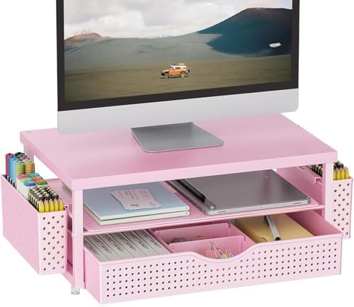 Monitor Stand with Drawer and 2 Pen Holders (Matte Pink) by gianotter