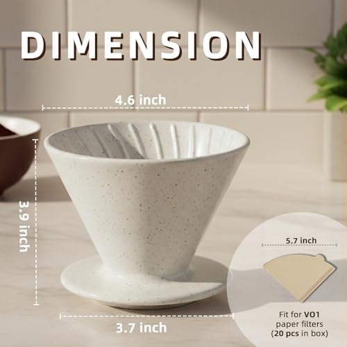 DIF DECO Ceramic Pour Over Coffee Dripper, Reusable Porcelain Portable Pour Over Coffee Maker, Slow Brewing Accessories with 1 Holes for Home, Office, Travel, Camping (Sesame Cream) - Image 2