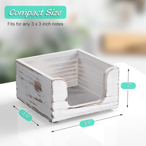 Wood Sticky Note Holder, White Washed 3 x 3 Inch Post It Note Dispenser for Office Desk Accessories, Self Stick Note Pad Holder, Memo Pad Holder Dispenser Organizer for School Office Desk Supplies - Image 2