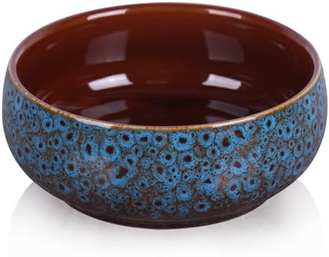 5.9“ Blue Ceramic Decorative Bowl – Pottery Key Bowl for Entryway Table, Candy Dish, Jewelry Trinket Dish, Fruit Bowl for Kitchen Counter, Rustic Blue Glazed Bowl for Home Decor by XIYOUQI