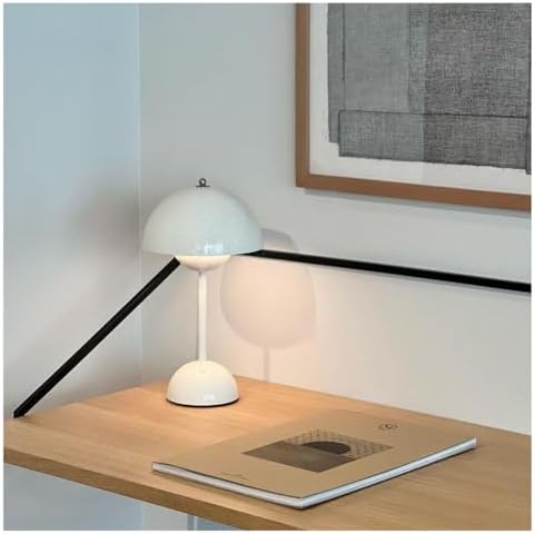 Flower Bud Lamp, Cordless Rechargeable Mushroom Table Lamp, Gloss White - Image 2