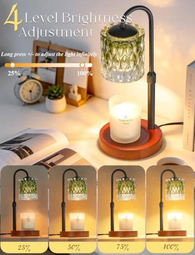 Briever Dimmable Candle Warmer Lamp with Timer, Height Adjustable Electric Candle Wax Warmer, Birthday Gifts for Women Mom, House Warming Gifts New Home Decor, Solid Wood Base, Walnut Emerald - Image 3