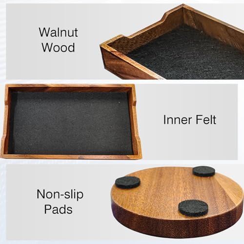 Walnut Desk Tray with Cup Coaster Set, Natural Wooden felt lined Desk Drawer Organizer for Keys, Pen, Watch, Home Office Desktop Accessories - Image 5