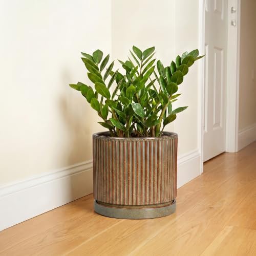 Ceramic Plant Pots, 10 Inch Planter with Tray, Retro Brown - Image 6