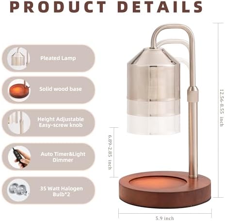MOAFINA Chrome Candle Warmer Lamp with Timer,Height Adjustable Dimmable - Image 4