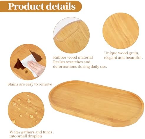 Wooden Candle Tray Holder 14 * 7 * 0.8 Inch Elliptical Decorative Serving Trays for Coffee Table Centerpiece Home Decor Wood Table Tray for Kitchen Counter with Beads Decor and 2 Coasters - Image 2
