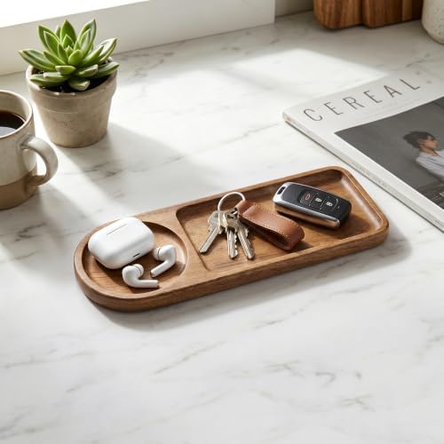 Small Wooden Tray | Acacia Wood Tray for Vanity, Bathroom Counter, Coffee Table & Toilet | Perfect for Jewelry, Remote, Snack| Mini Charcuterie Board Serving Platter (Rounded Rectangle 2-Compartment) - Image 7