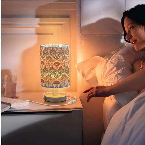 Fustylead Farmhouse Vintage Mushroom Table Lamp for Bedroom USB Port Lamps Small Accent Table Lamp Nightstand Lamp Sturdy Linen Shade Wooden Base Decorative Lamps for Bedside Reading|Kids|Dorm|Home - Image 7
