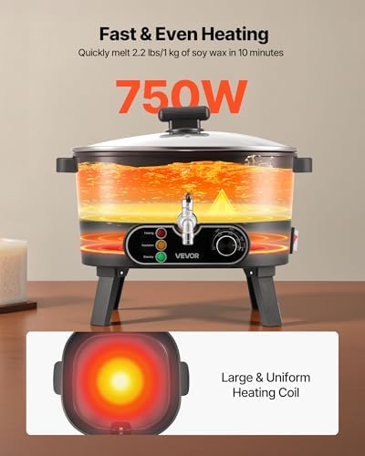 VEVOR Wax Melter for Candle Making, 6.3 Qts, Fast and Even Heating, with Easy Pour Spout and Temperature Control, Grooved Base for Non-Stick and Smooth Flow, Wax Melting Pot for Making Candles Soaps - Image 3