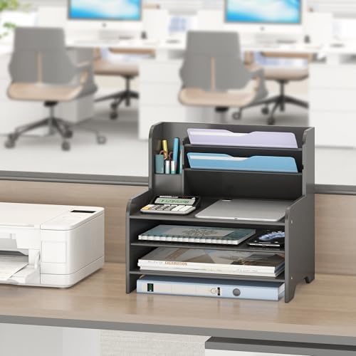 Bamboo File Organizer for Desk, Paper Tray with Pen Holder - Image 6