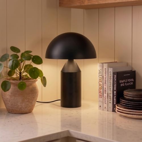 Brightech Venus 14" Globe Table Lamp – Modern Mid-Century Lamp with Golden Metal Shade – Nightstand, Bedside, Desk & Accent Table Lighting for Bedroom, Living Room & Office Décor - Black - Image 4
