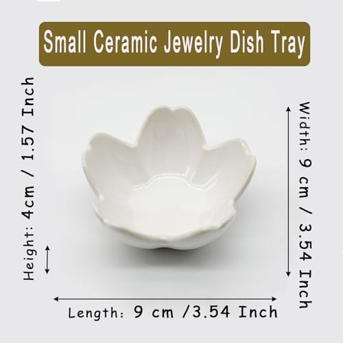 Small Flower Ring Dish Jewlery Tray, Ceramic Jewelry Dish Tray Cute Room Nightstand Decor Trinket Dish Bathroom Ring Holder Jewelry Plate Bowl Christmas Friendship Birthday Gifts for Women Mom - Image 2