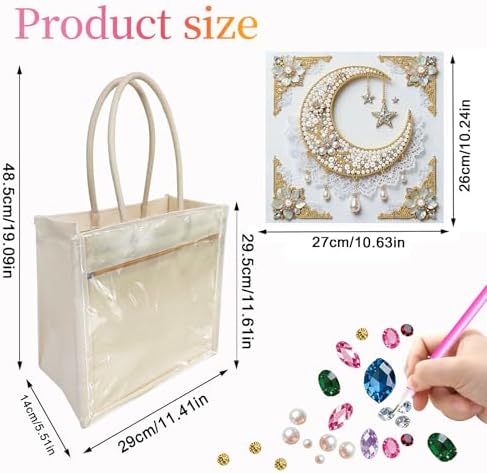 Xylzzuit DIY Pearl Painting Canvas Tote Bag Kit 11.42IN Diamond Art Handbag for Women Shopping Grocery Bag Dots Beads Art Craft Gift (Moon) - Image 6