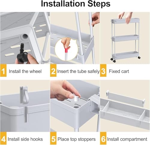 2 Pack 3 Tier Slim Storage Cart, Bathroom Rolling Utility Organizer - Image 6