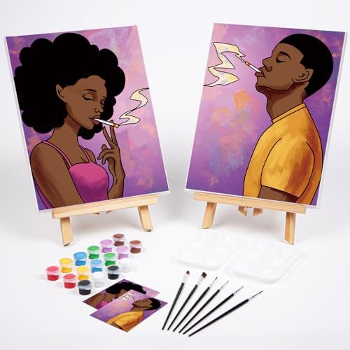 VOCHIC Sip and Paint Kit,Pre Drawn Canvas Couples Painting Party Kit Paint Art Set with Outline Canvas for Adults Date Night Games, Afro Girl Boy,Valentine 2 Pack(12 x 16 Inch) - Image 2