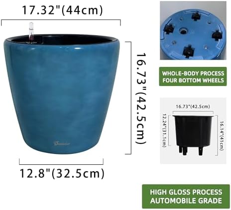 Dexceder 18x17 Self Watering Planter with Wheels (Peacock Blue Gradient) - Image 3