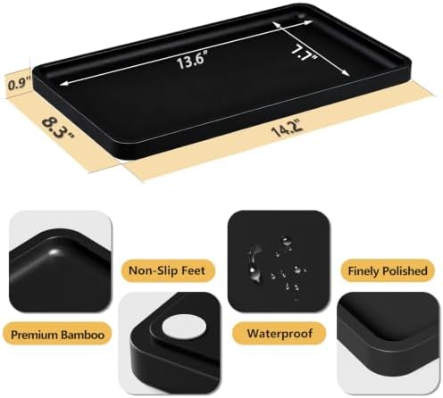 Weenson Black Bathroom Vanity Tray for Countertop Decor Perfume Makeup Toiletries Toilet Tank, Large Bamboo Kitchen Tray for Spice Salt, Serving Tray for Food Coffee, Nightstand Candle 14.2”x8.3” - Image 3