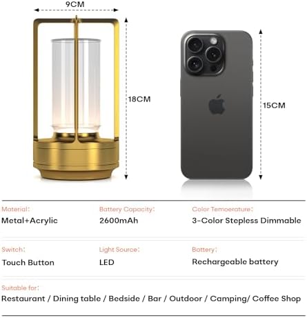Portable Metal Table Lamp for Indoor/Outdoor，Rechargeable Cordless 3 Colors - Image 5