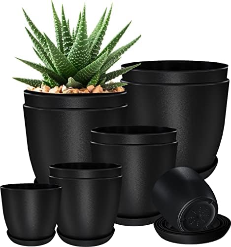 Plant Pots Indoor with Drainage, 10 Pack Multi-Size Planters Set, Black by UTOPIAHOME