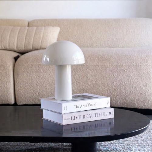 Brightech Celia Table Lamp – 10" Touch-Controlled Mushroom Small Lamp, Cordless & Dimmable LED, Portable Bedside Night Light, Sustainable Accent Light, Recycled Modern Patio Lamp, Home Décor – Cream - Image 3